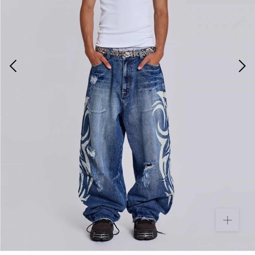Jaded London Blue Relaxed Men's Jeans with White Patterns